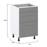Hugo&Borg Beaumont 21-in W x 34.5-in H x 24-in D Slate Gray 3-Drawer Base Fully Assembled Cabinet (Recessed Panel Style)