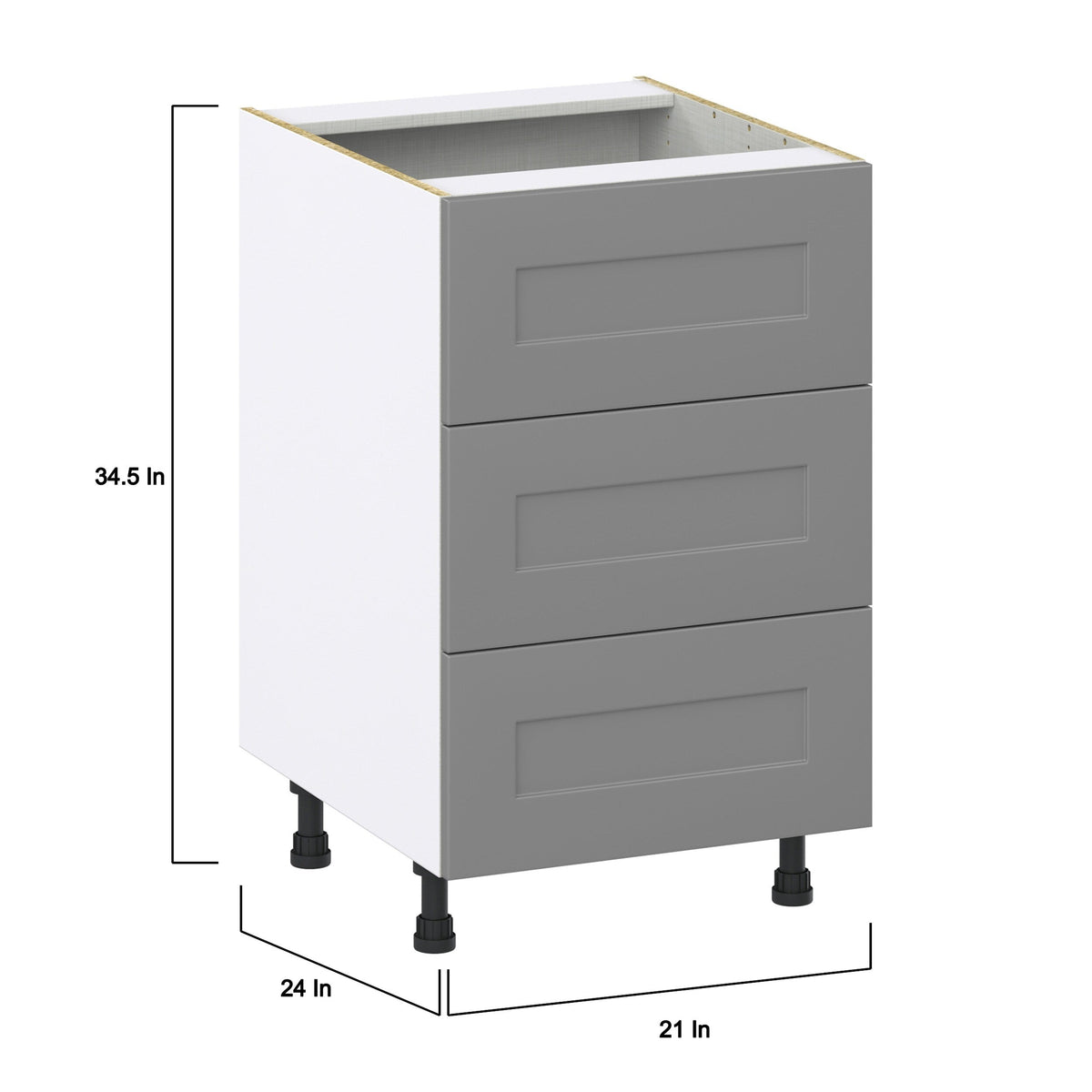 Hugo&Borg Beaumont 21-in W x 34.5-in H x 24-in D Slate Gray 3-Drawer Base Fully Assembled Cabinet (Recessed Panel Style)