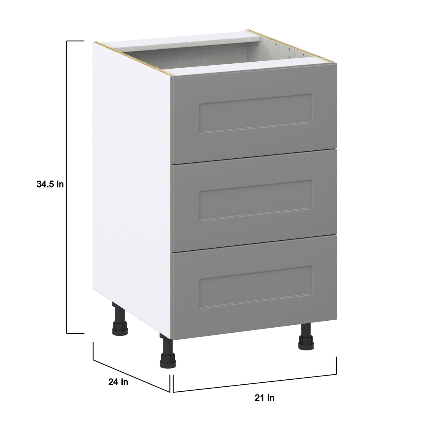 Hugo&Borg Beaumont 21-in W x 34.5-in H x 24-in D Slate Gray 3-Drawer Base Fully Assembled Cabinet (Recessed Panel Style)