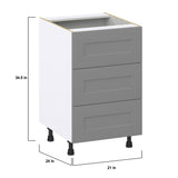 Hugo&Borg Beaumont 21-in W x 34.5-in H x 24-in D Slate Gray 3-Drawer Base Fully Assembled Cabinet (Recessed Panel Style)