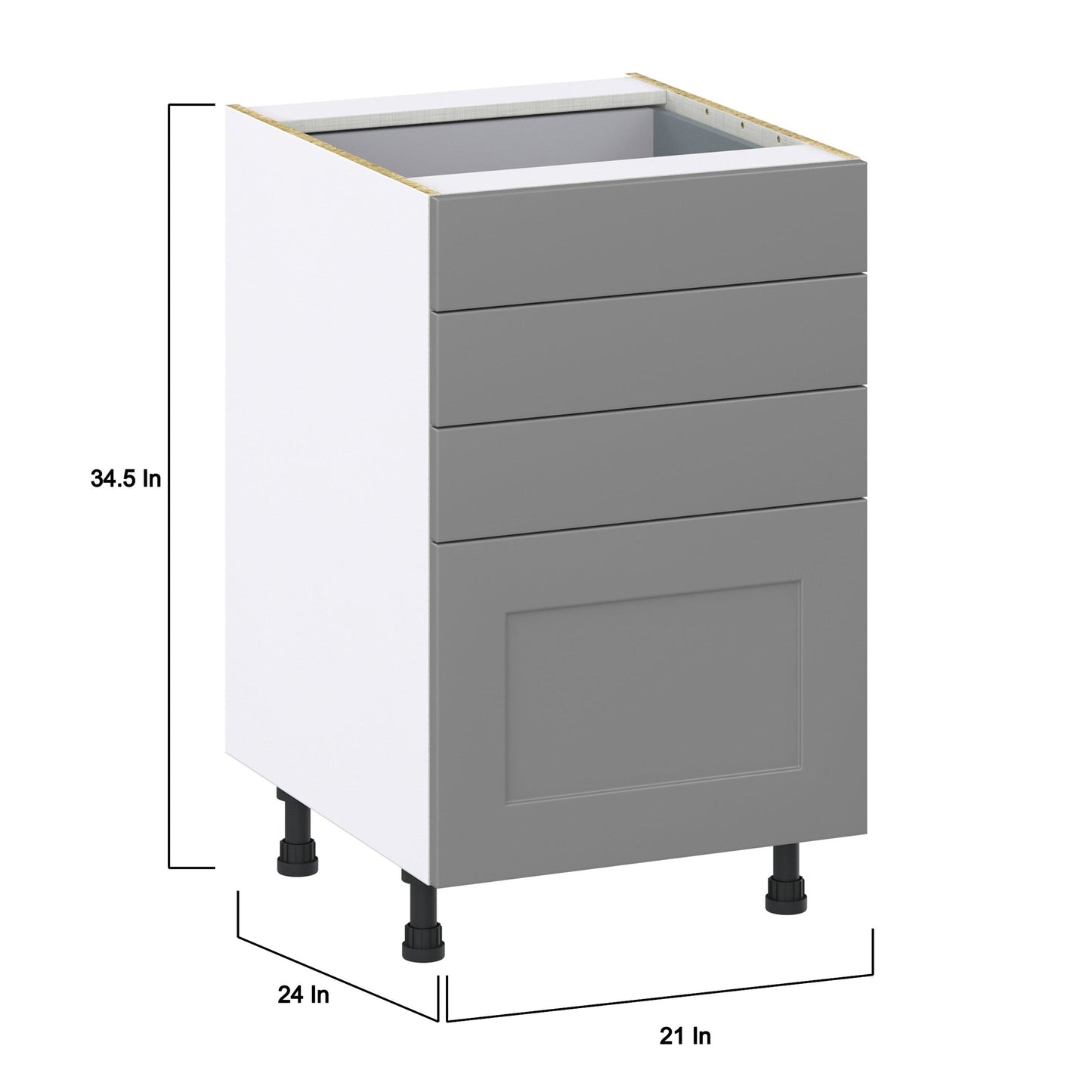 Hugo&Borg 21-in W x 34.5-in H x 24-in D Slate Gray 4-Drawer Base Fully Assembled Cabinet (Recessed Panel Style)