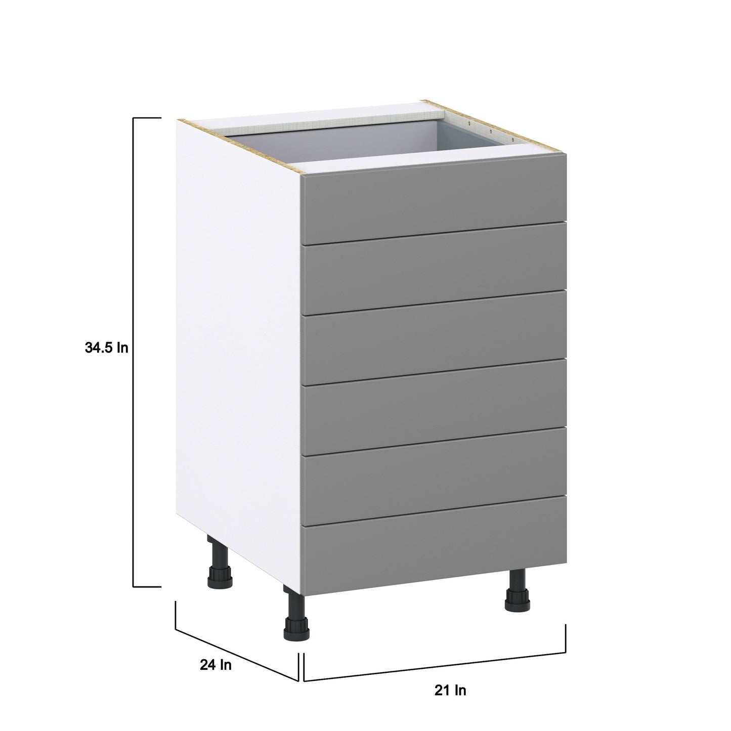 Hugo&Borg 21-in W x 34.5-in H x 24-in D Slate Gray 6-Drawer Base Fully Assembled Cabinet (Recessed Panel Style)