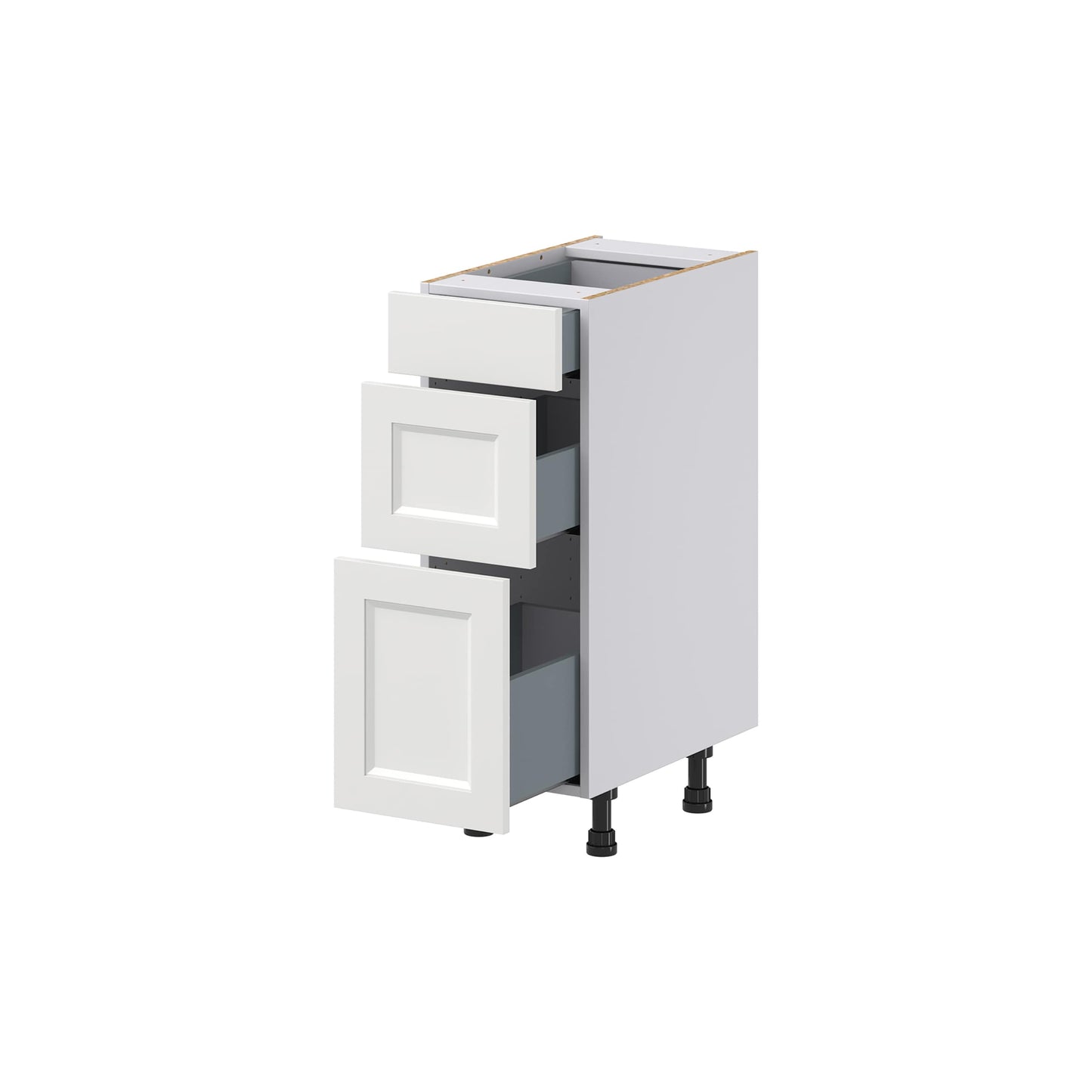 Hugo&Borg Riviera 12-in W x 34.5-in H x 21-in D Bright White 3-Drawer Base Fully Assembled Cabinet (Recessed Panel Style)