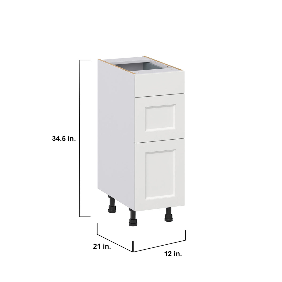 Hugo&Borg Riviera 12-in W x 34.5-in H x 21-in D Bright White 3-Drawer Base Fully Assembled Cabinet (Recessed Panel Style)