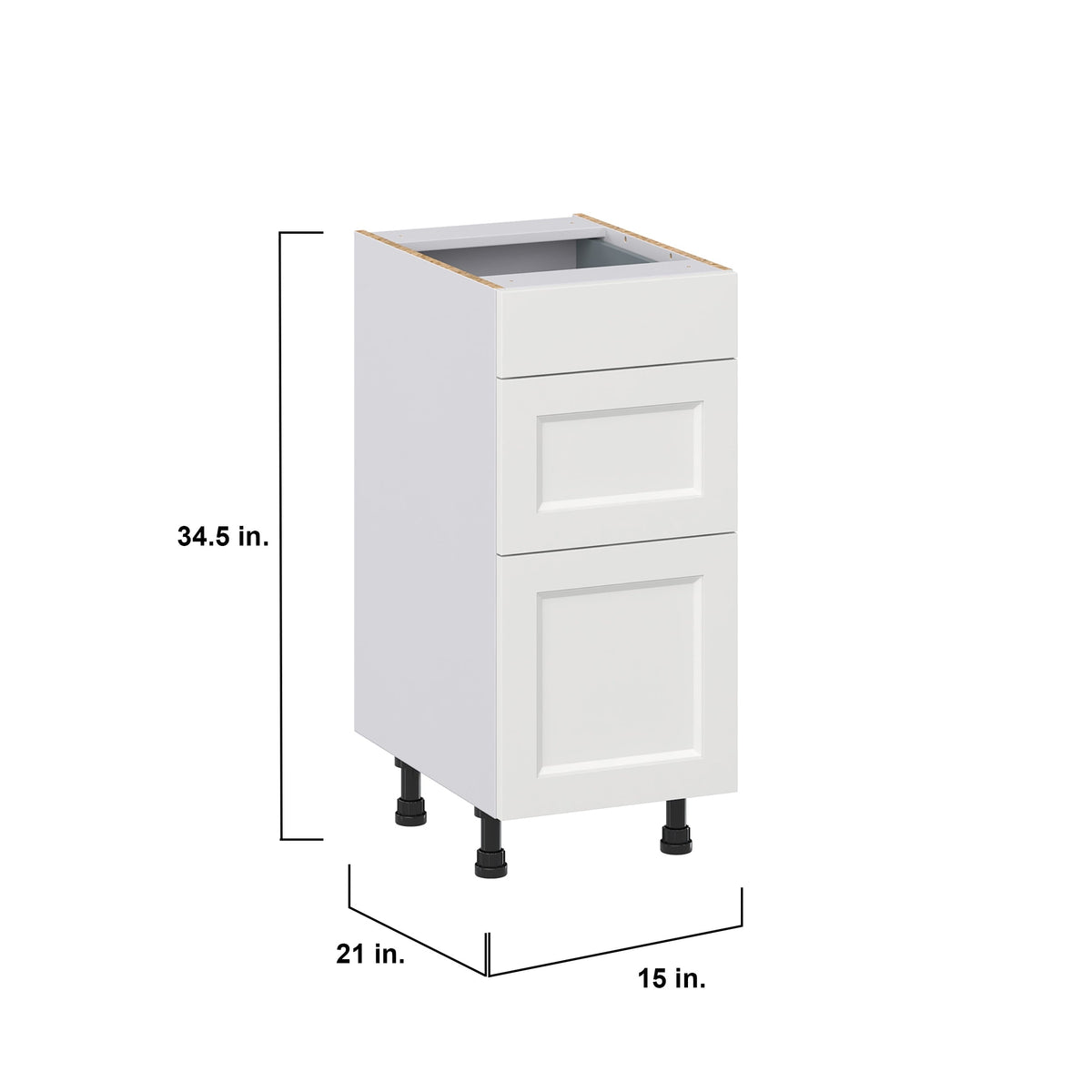 Hugo&Borg Riviera 15-in W x 34.5-in H x 21-in D Bright White 3-Drawer Base Fully Assembled Cabinet (Recessed Panel Style)