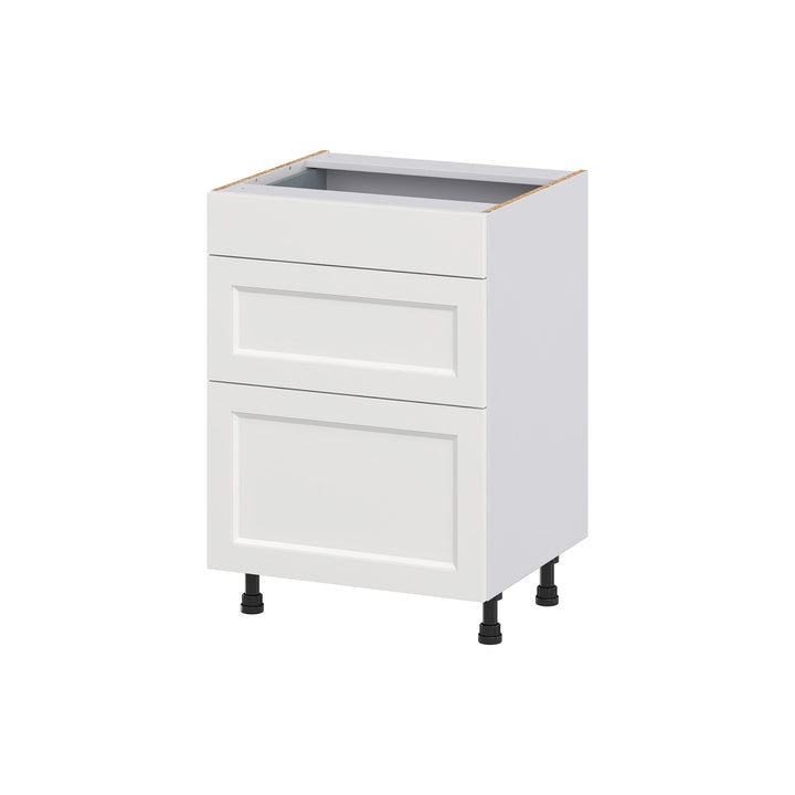 Hugo&Borg Riviera 24-in W x 34.5-in H x 21-in D Bright White 3-Drawer Base Fully Assembled Cabinet (Recessed Panel Style)