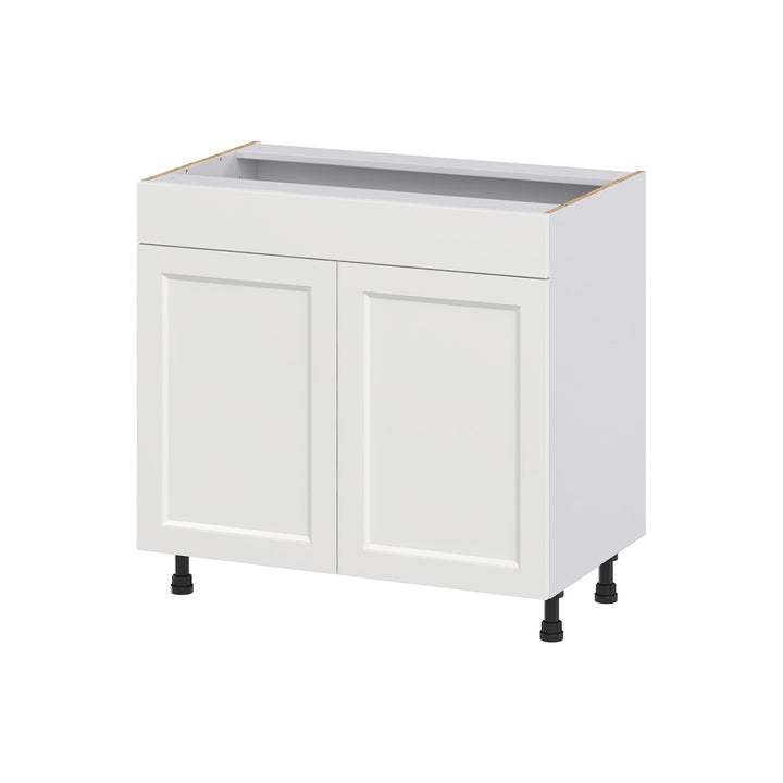 Hugo&Borg Riviera 36-in W x 34.5-in H x 21-in D Bright White Sink Base Fully Assembled Cabinet (Recessed Panel Shaker Style)
