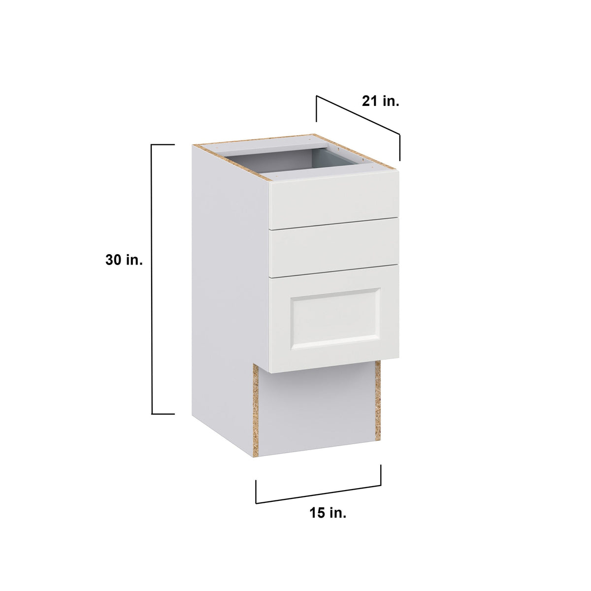 Hugo&Borg Riviera 15-in W x 30-in H x 21-in D Bright White 3-Drawer Base Fully Assembled Cabinet (Recessed Panel Style)