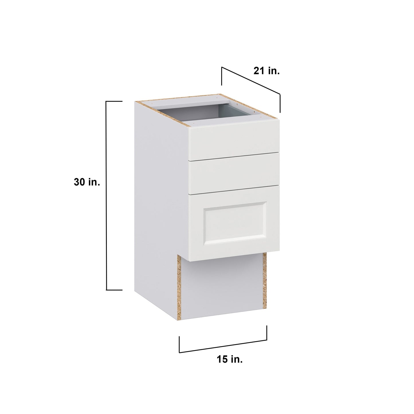 Hugo&Borg Riviera 15-in W x 30-in H x 21-in D Bright White 3-Drawer Base Fully Assembled Cabinet (Recessed Panel Style)