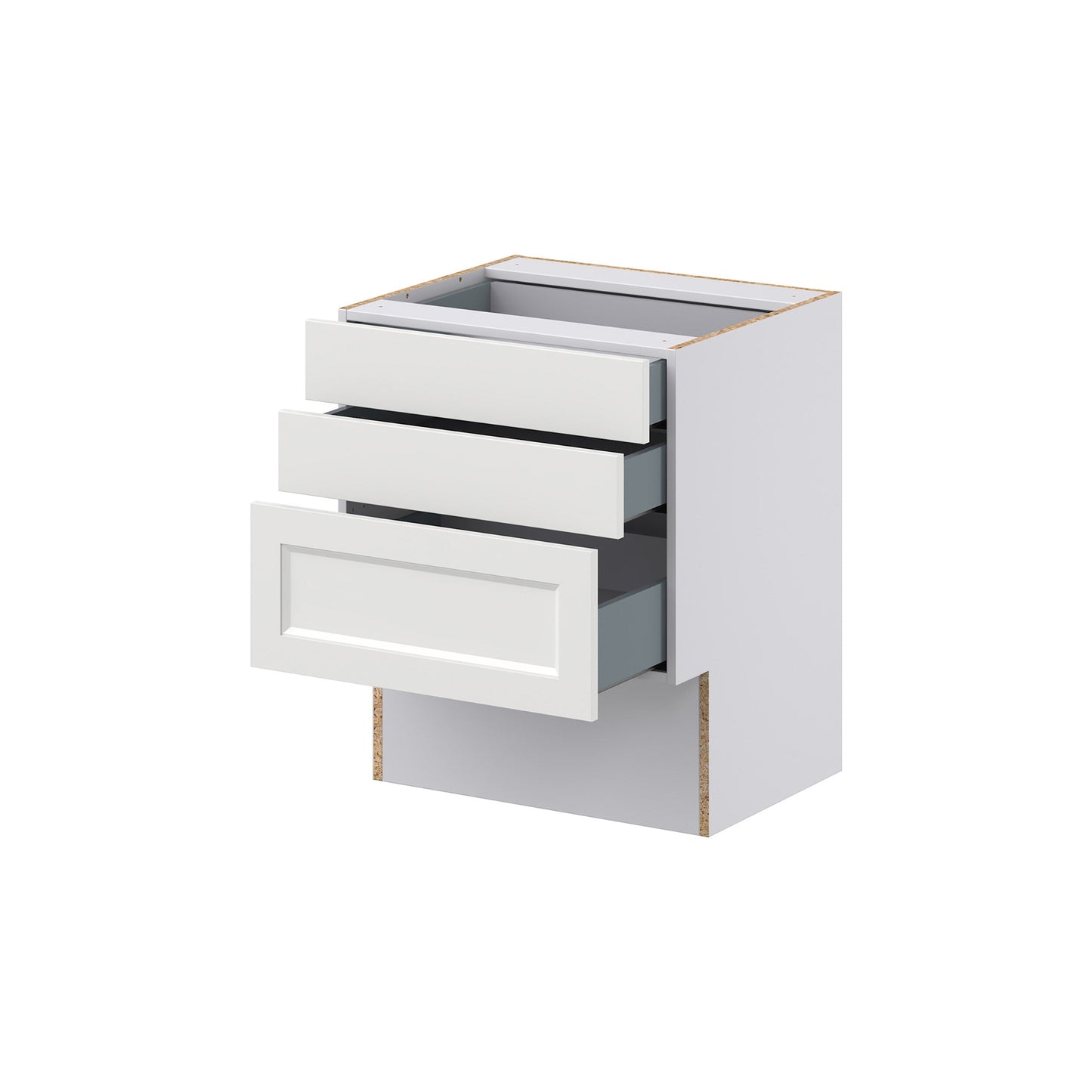 Hugo&Borg Riviera 24-in W x 30-in H x 21-in D Bright White 3-Drawer Base Fully Assembled Cabinet (Recessed Panel Style)