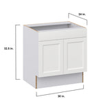 Hugo&Borg Riviera 30-in W x 32.5-in H x 24-in D Bright White Sink Base Fully Assembled Cabinet (Recessed Panel Shaker Style)