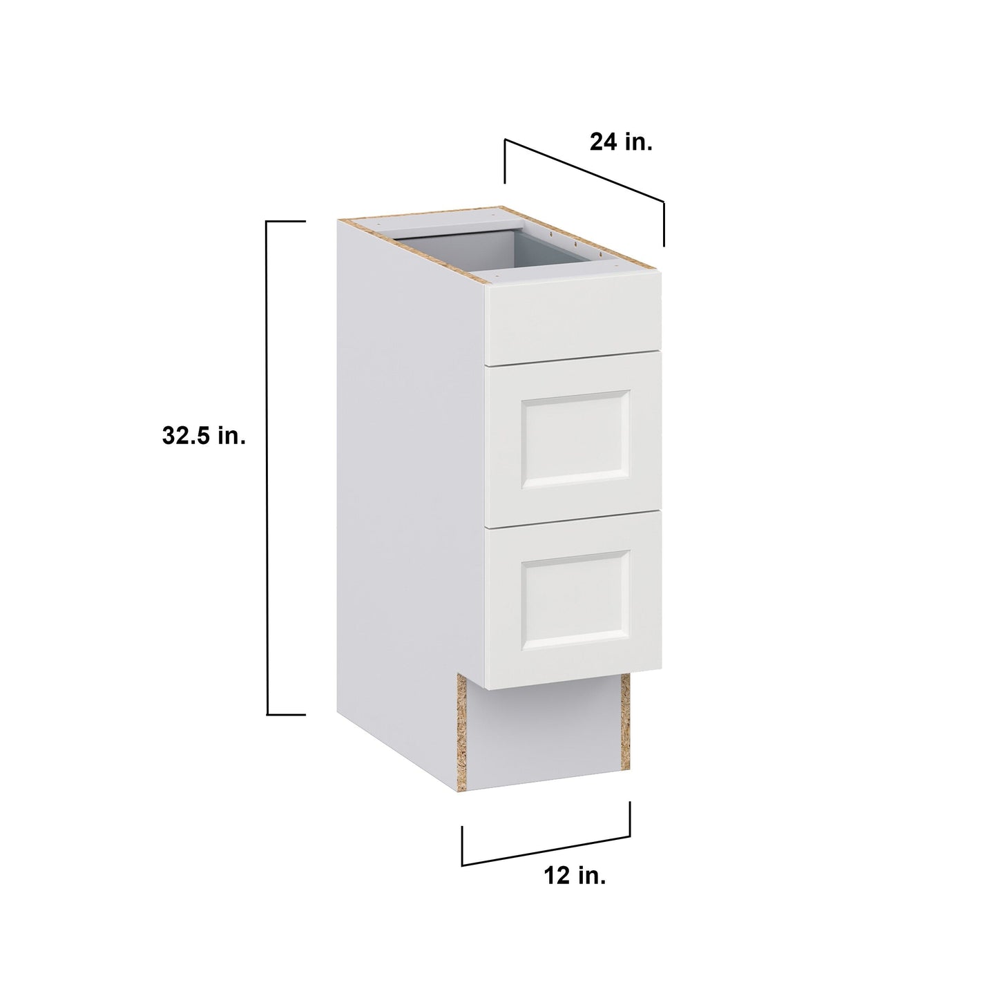 Hugo&Borg Riviera 12-in W x 32.5-in H x 24-in D Bright White 3-Drawer Base Fully Assembled Cabinet (Recessed Panel Style)