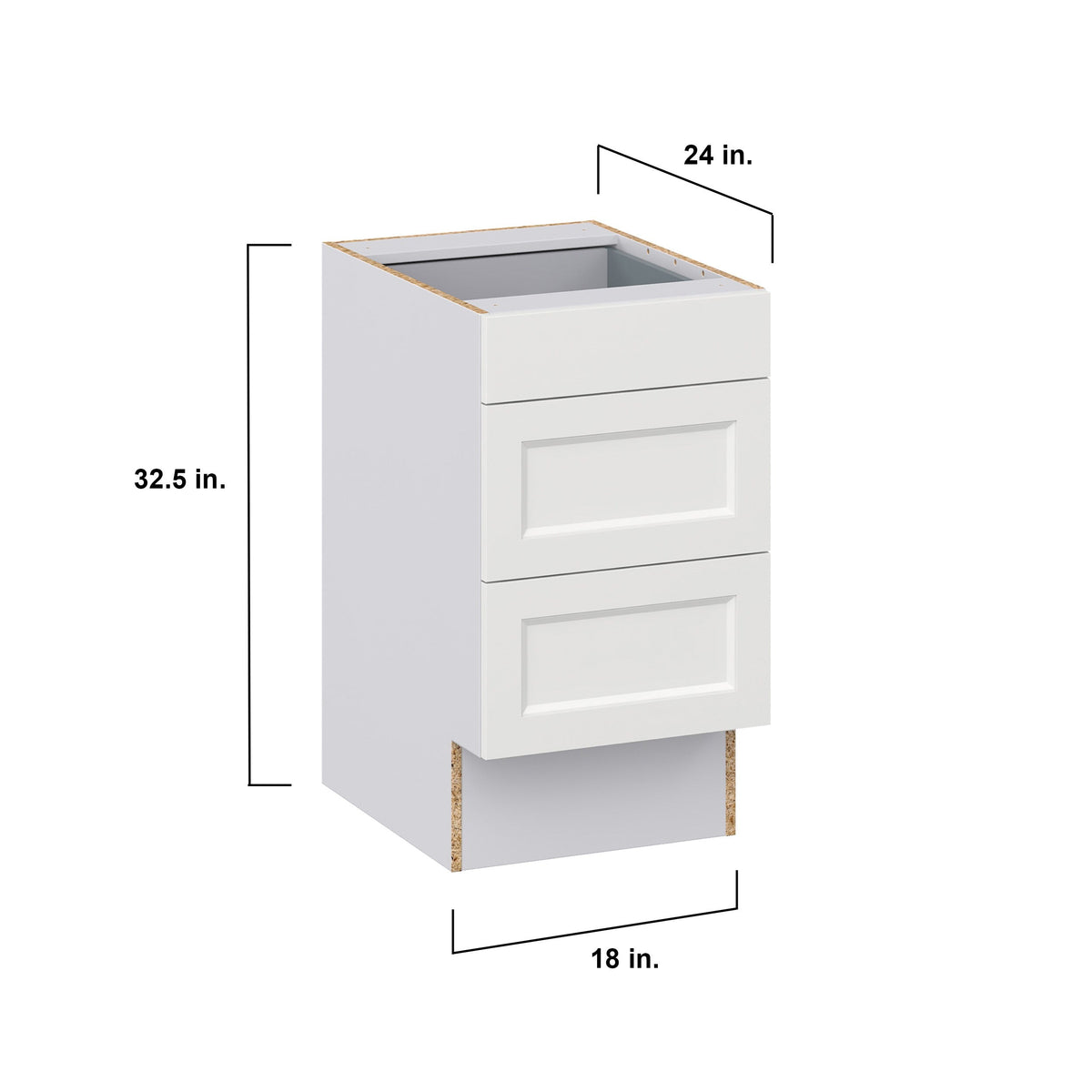 Hugo&Borg Riviera 18-in W x 32.5-in H x 24-in D Bright White 3-Drawer Base Fully Assembled Cabinet (Recessed Panel Style)