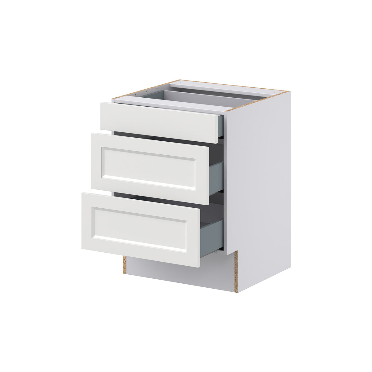 Hugo&Borg Riviera 24-in W x 32.5-in H x 24-in D Bright White 3-Drawer Base Fully Assembled Cabinet (Recessed Panel Style)
