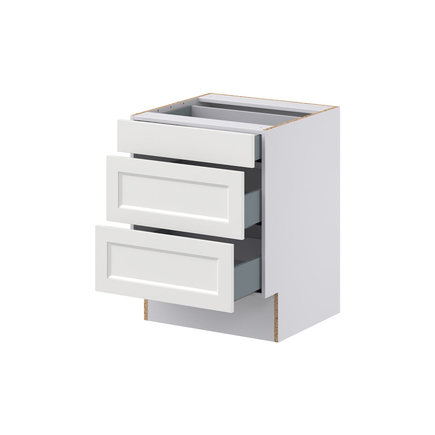 Hugo&Borg Riviera 24-in W x 32.5-in H x 24-in D Bright White 3-Drawer Base Fully Assembled Cabinet (Recessed Panel Style)