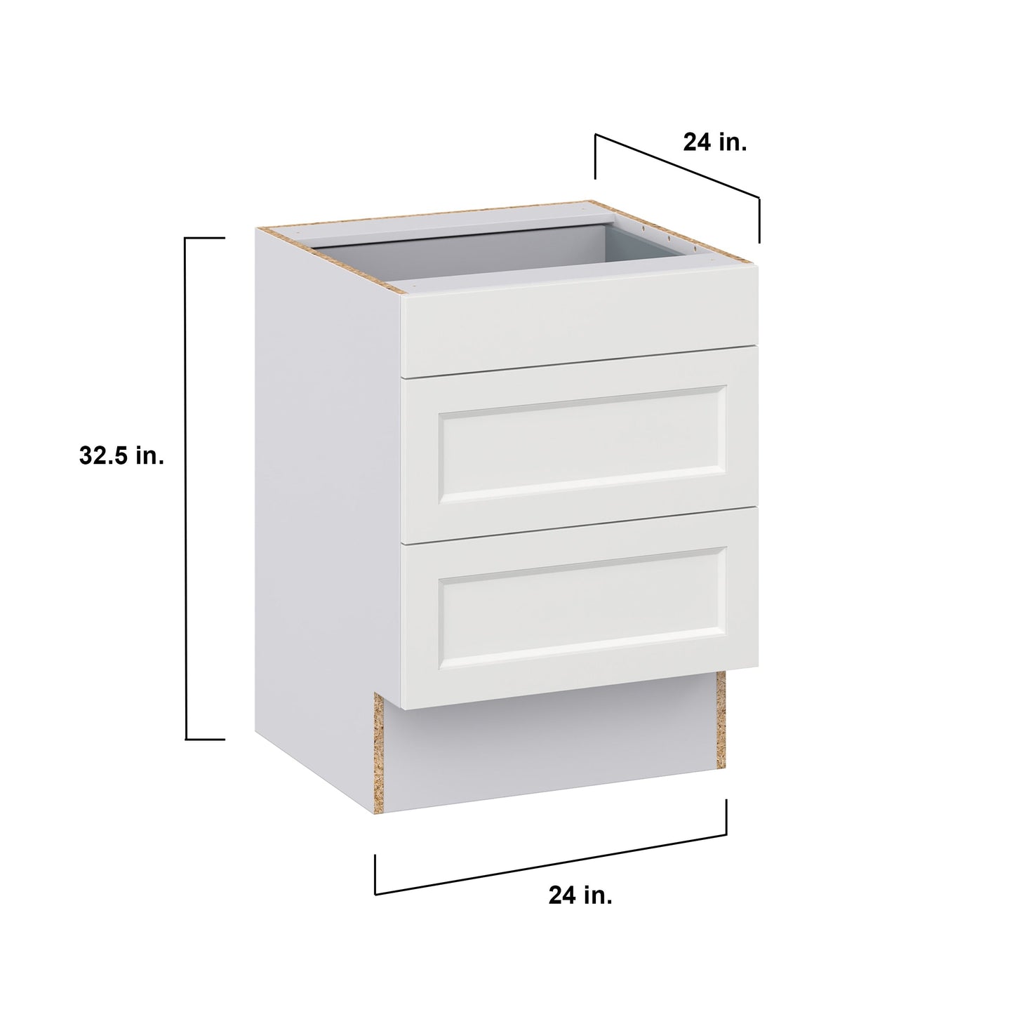 Hugo&Borg Riviera 24-in W x 32.5-in H x 24-in D Bright White 3-Drawer Base Fully Assembled Cabinet (Recessed Panel Style)