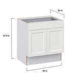 Hugo&Borg Riviera 30-in W x 32.5-in H x 25-in D Bright White 1-Drawer Base Fully Assembled Cabinet (Recessed Panel Shaker Style)