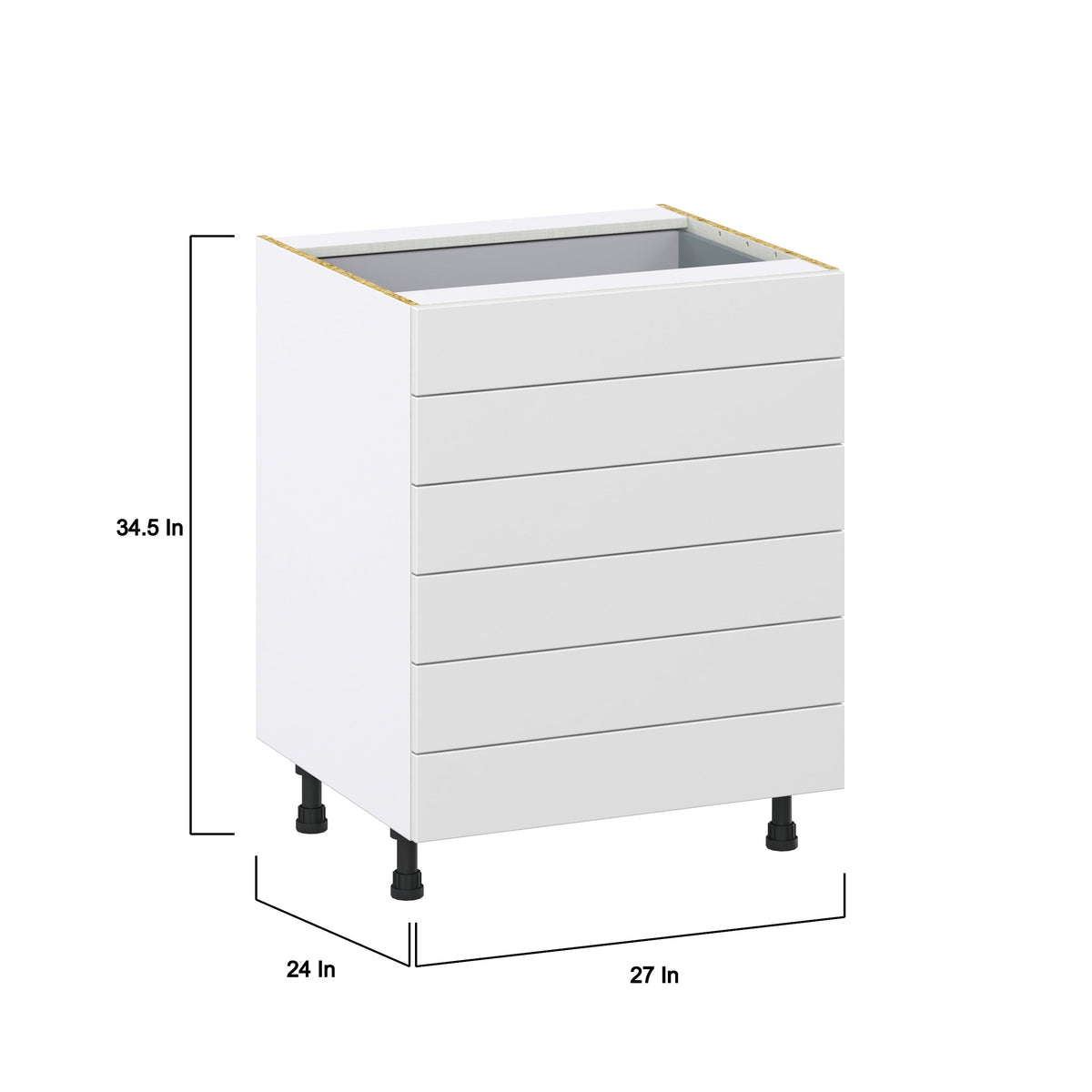 Hugo&Borg Riviera 27-in W x 34.5-in H x 24-in D Bright White 6-Drawer Base Fully Assembled Cabinet (Recessed Panel Style)