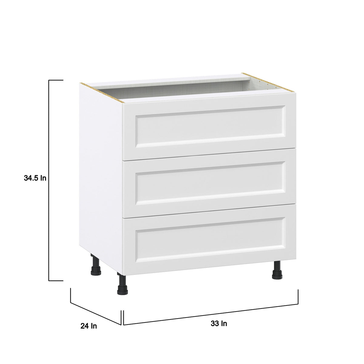 Hugo&Borg Riviera 33-in W x 34.5-in H x 24-in D Bright White 3-Drawer Base Fully Assembled Cabinet (Recessed Panel Style)