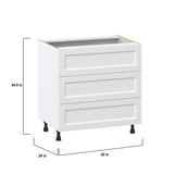 Hugo&Borg Riviera 33-in W x 34.5-in H x 24-in D Bright White 3-Drawer Base Fully Assembled Cabinet (Recessed Panel Style)