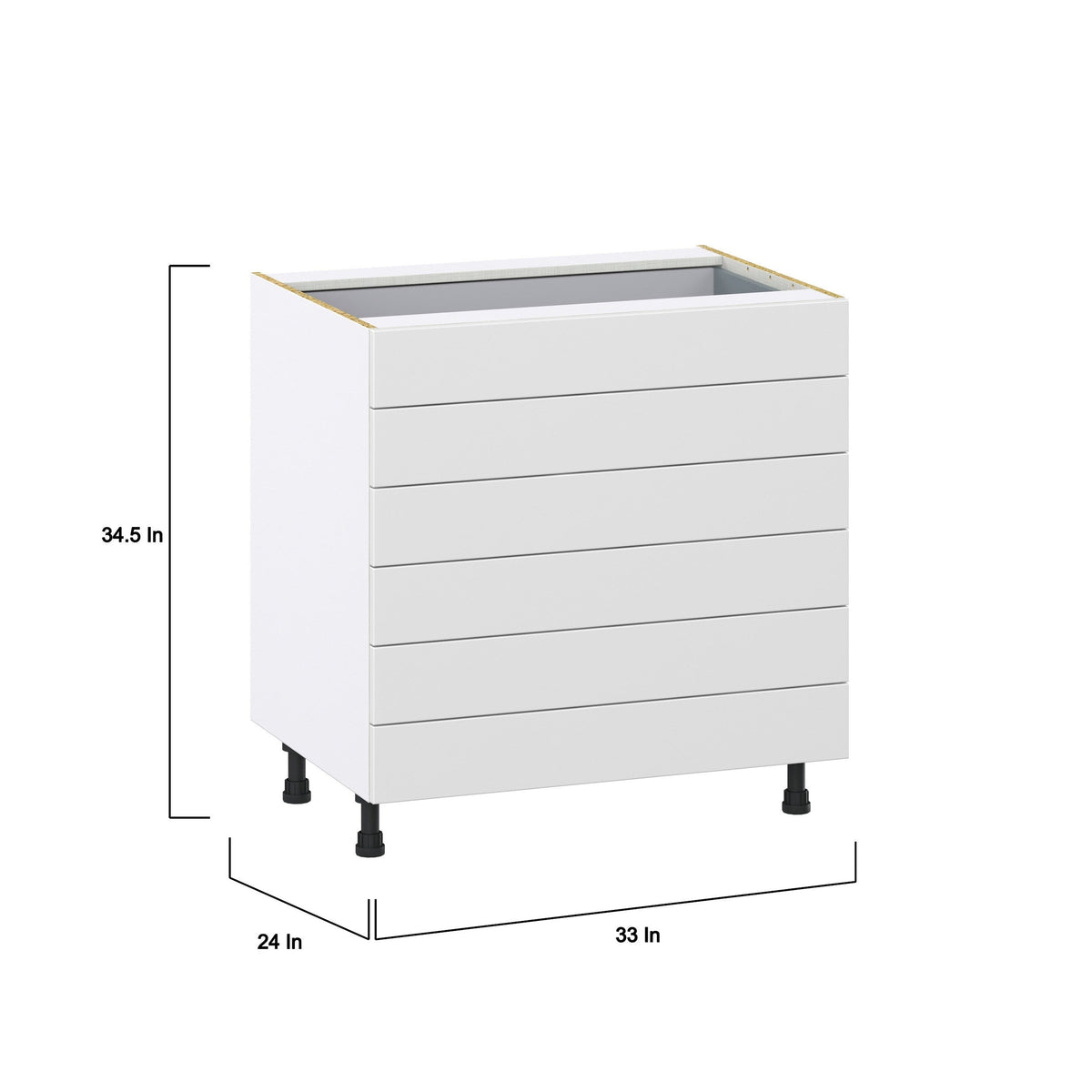 Hugo&Borg Riviera 33-in W x 34.5-in H x 24-in D Bright White 6-Drawer Base Fully Assembled Cabinet (Recessed Panel Style)