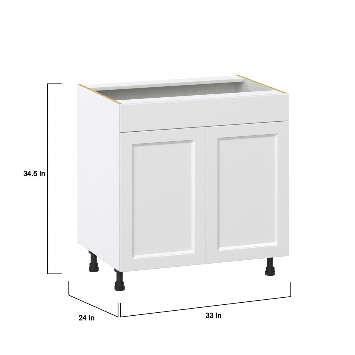 Hugo&Borg Riviera 33-in W x 34.5-in H x 24-in D Bright White Sink Base Fully Assembled Cabinet (Recessed Panel Shaker Style)