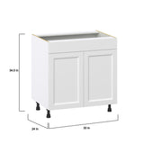 Hugo&Borg Riviera 33-in W x 34.5-in H x 24-in D Bright White Sink Base Fully Assembled Cabinet (Recessed Panel Shaker Style)