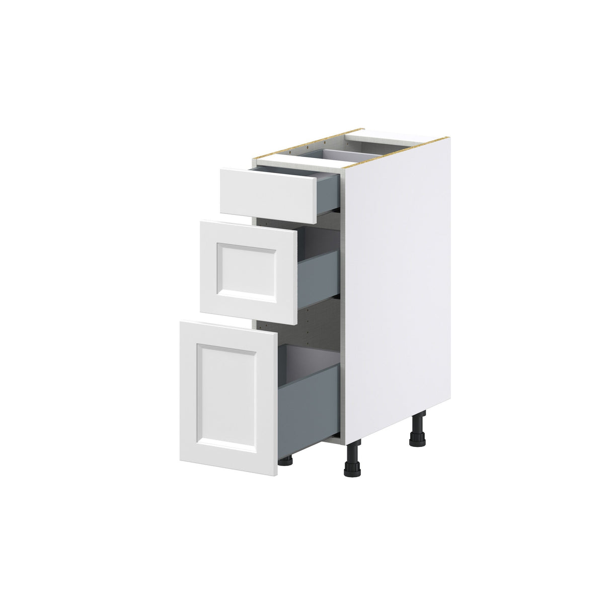 Hugo&Borg Riviera 12-in W x 34.5-in H x 24-in D Bright White 3-Drawer Base Fully Assembled Cabinet (Recessed Panel Style)