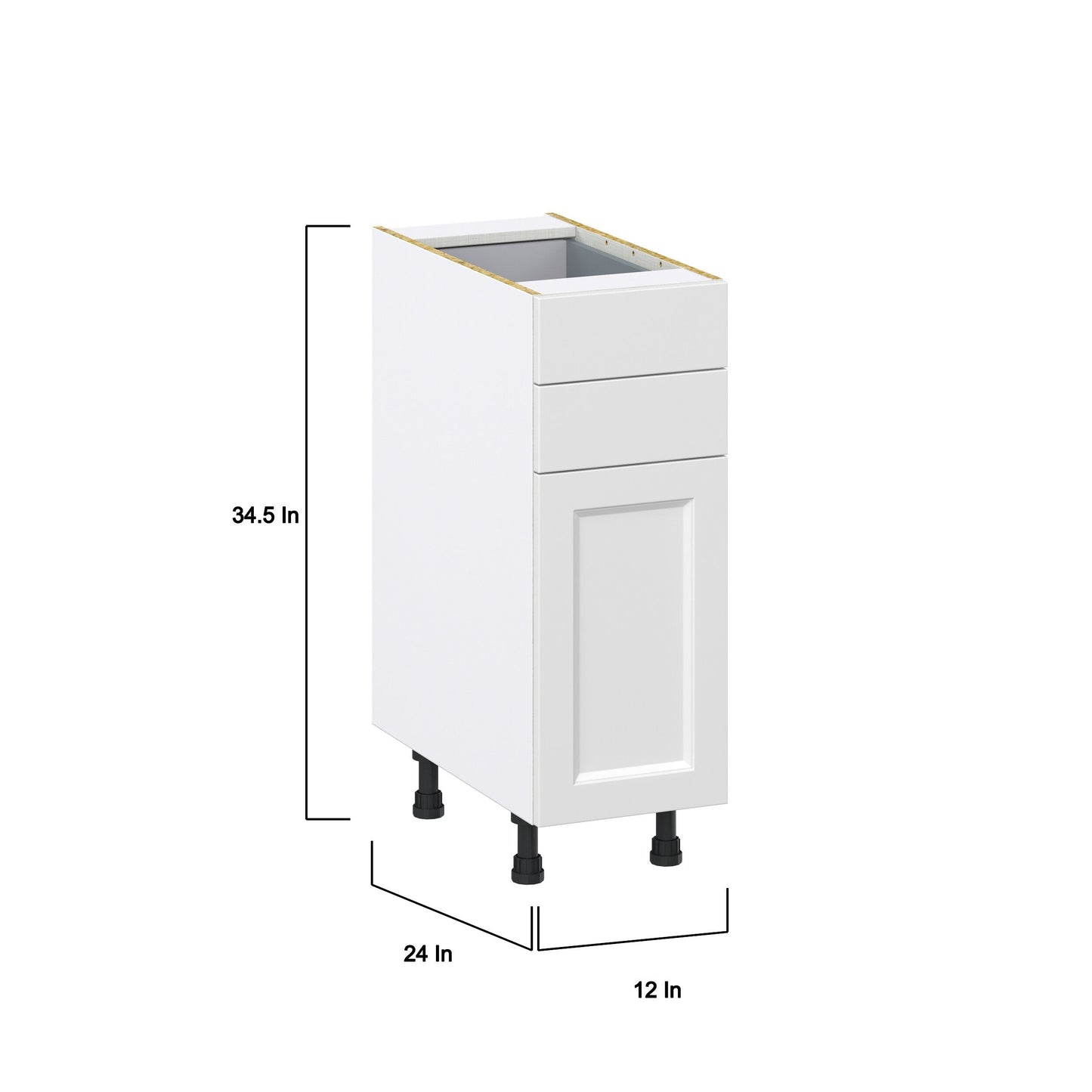 Hugo&Borg Riviera 12-in W x 34.5-in H x 24-in D Bright White 2-Drawers Base Fully Assembled Cabinet (Recessed Panel Shaker Style)