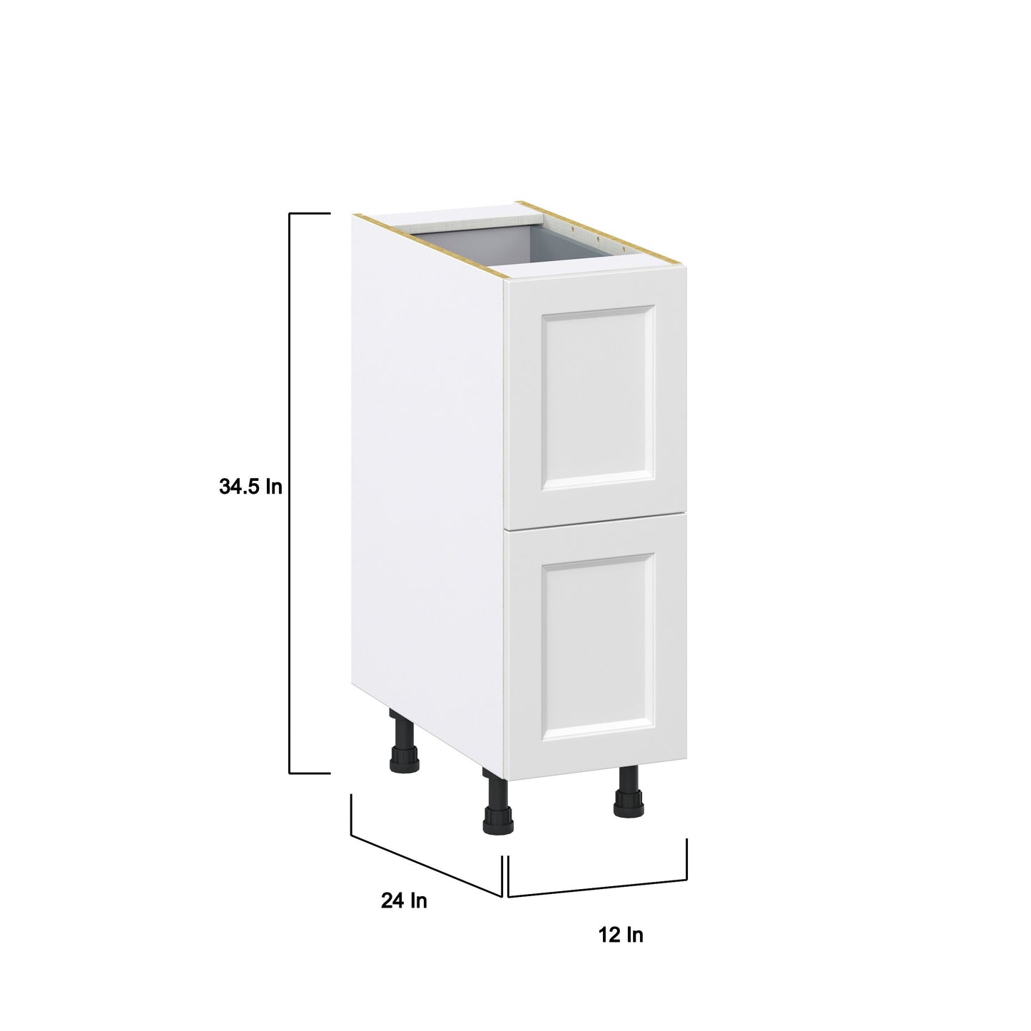 Hugo&Borg Riviera 12-in W x 34.5-in H x 24-in D Bright White 3-Drawer Base Fully Assembled Cabinet (Recessed Panel Style)