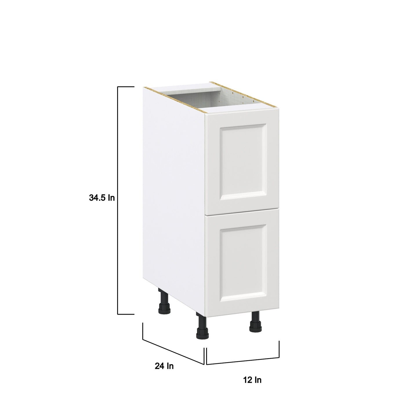 Hugo&Borg Riviera 12-in W x 34.5-in H x 24-in D Bright White 2-Drawer Base Fully Assembled Cabinet (Recessed Panel Style)
