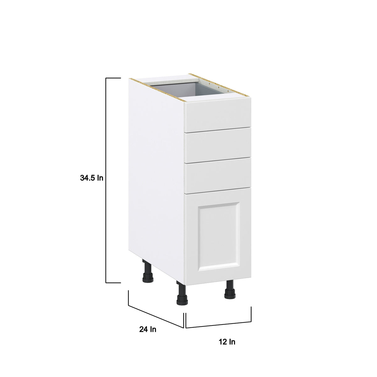 Hugo&Borg Riviera 12-in W x 34.5-in H x 24-in D Bright White 4-Drawer Base Fully Assembled Cabinet (Recessed Panel Style)
