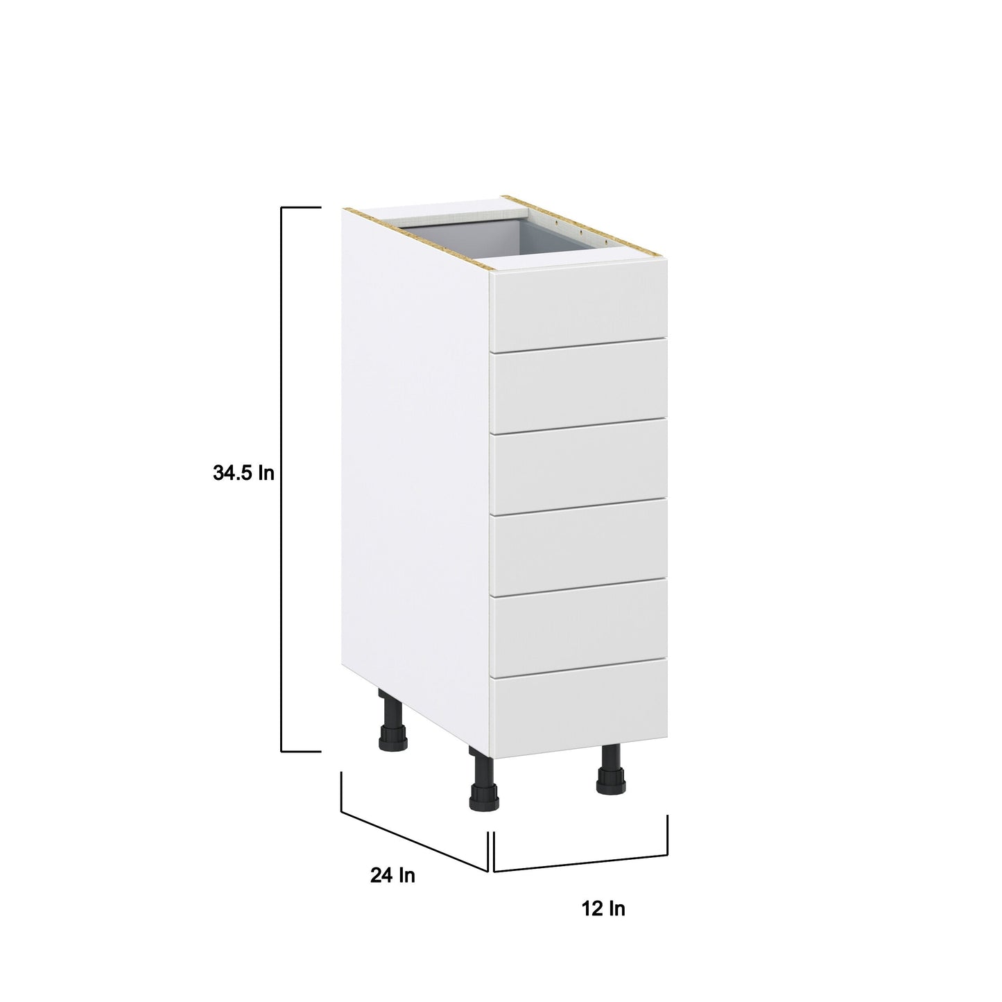 Hugo&Borg Riviera 12-in W x 34.5-in H x 24-in D Bright White 6-Drawer Base Fully Assembled Cabinet (Recessed Panel Style)