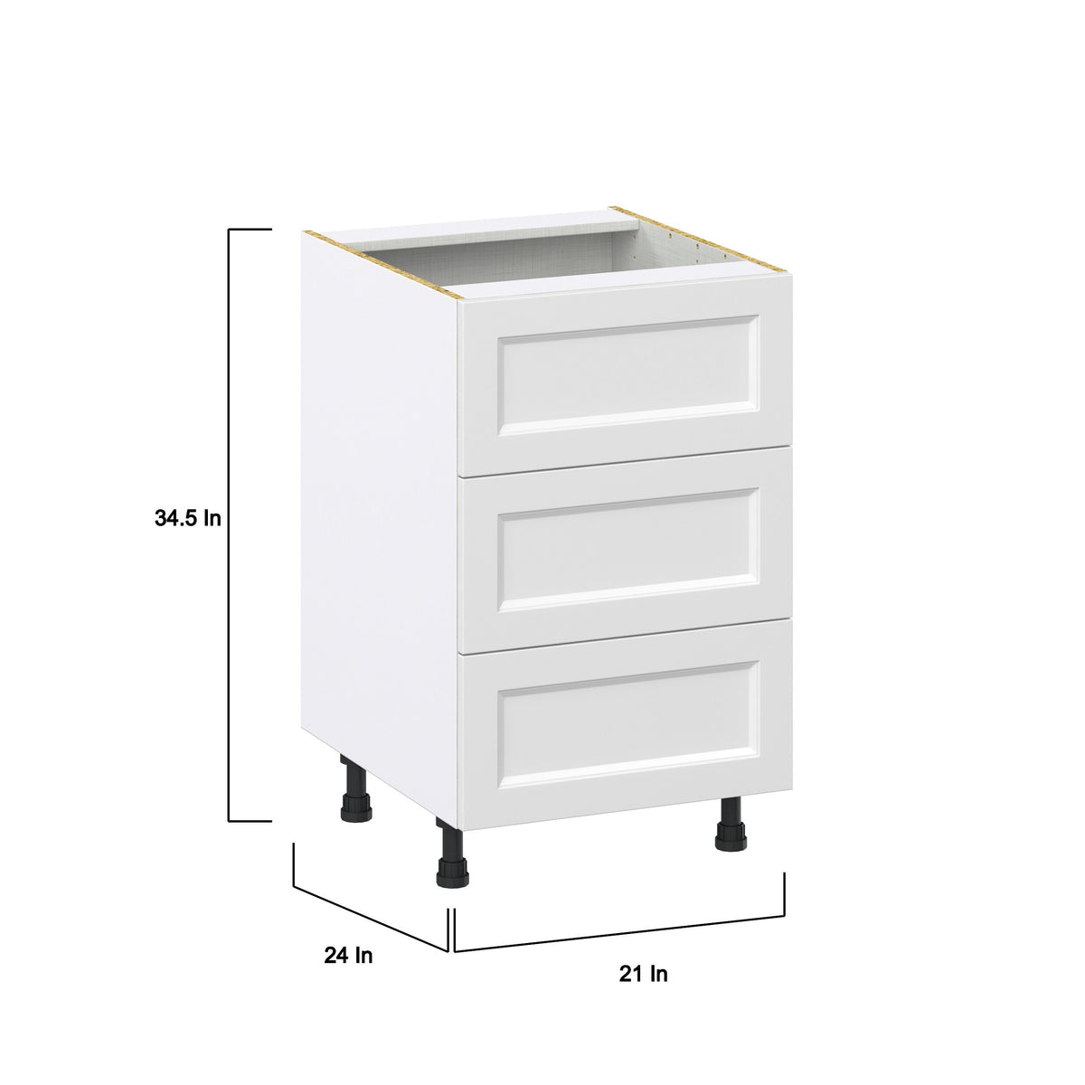 Hugo&Borg Riviera 21-in W x 34.5-in H x 24-in D Bright White 3-Drawer Base Fully Assembled Cabinet (Recessed Panel Style)