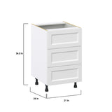 Hugo&Borg Riviera 21-in W x 34.5-in H x 24-in D Bright White 3-Drawer Base Fully Assembled Cabinet (Recessed Panel Style)