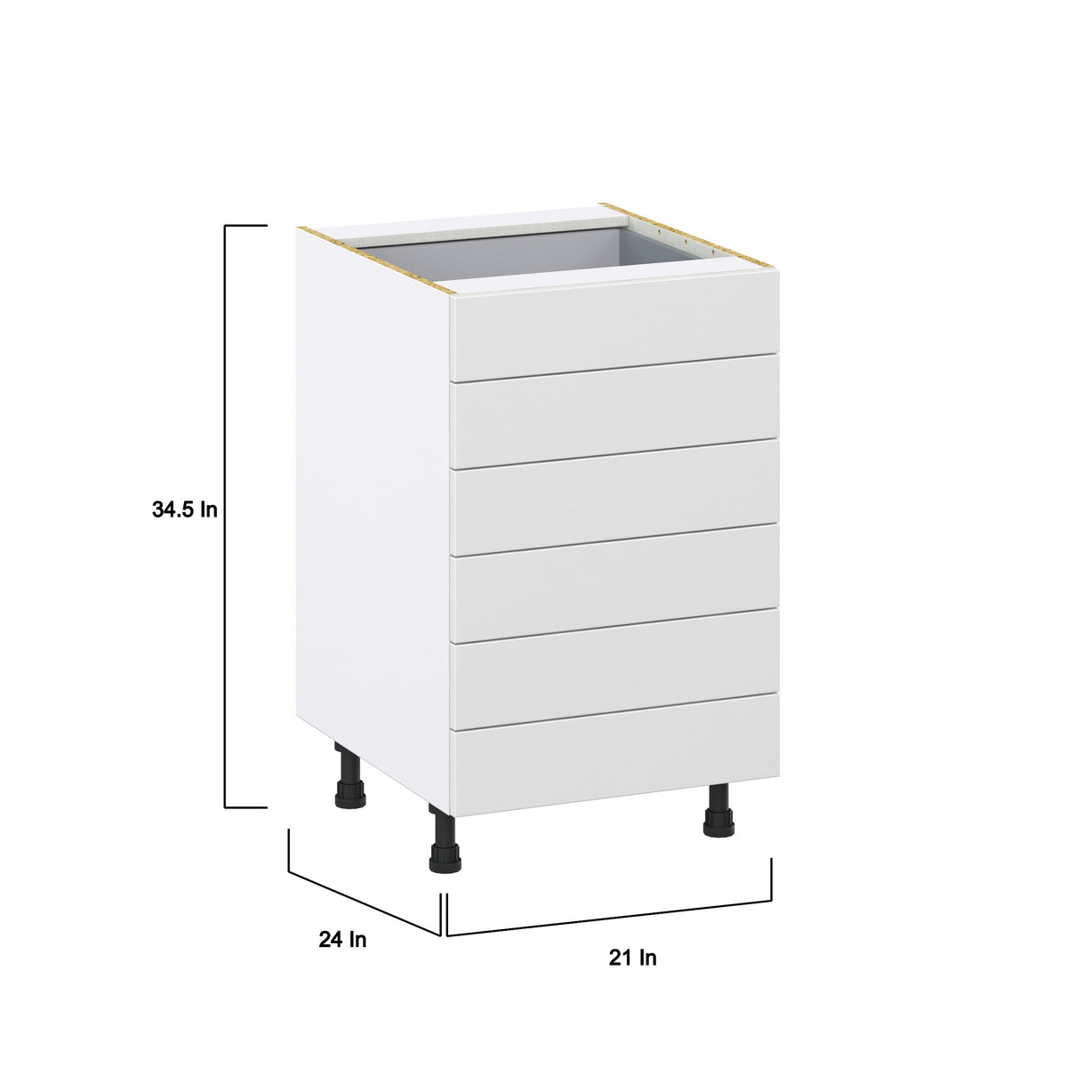 Hugo&Borg Riviera 21-in W x 34.5-in H x 24-in D Bright White 6-Drawer Base Fully Assembled Cabinet (Recessed Panel Style)