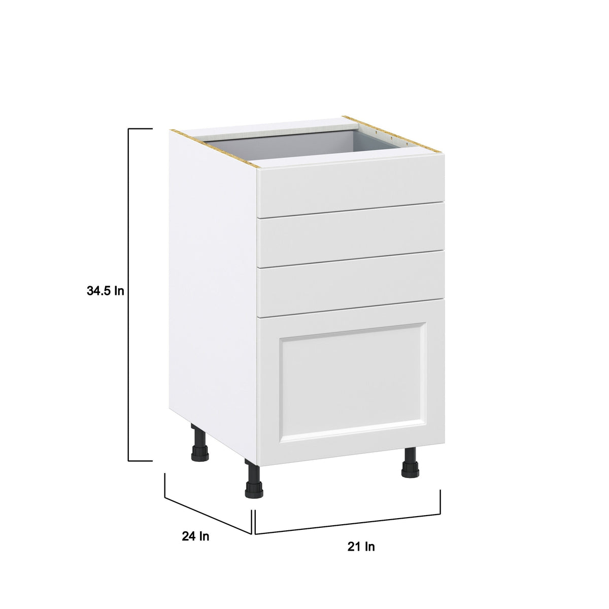 Hugo&Borg Riviera 21-in W x 34.5-in H x 24-in D Bright White 4-Drawer Base Fully Assembled Cabinet (Recessed Panel Style)