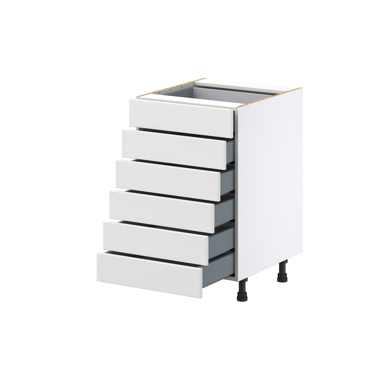 Hugo&Borg Riviera 21-in W x 34.5-in H x 24-in D Bright White 6-Drawer Base Fully Assembled Cabinet (Recessed Panel Style)