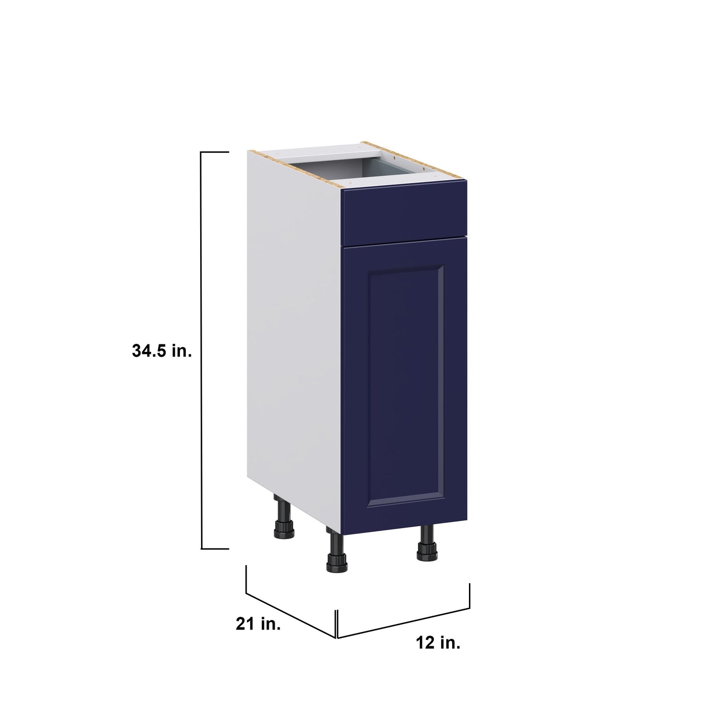 Hugo&Borg Lorette 12-in W x 34.5-in H x 21-in D Navy Blue 1-Drawer Base Fully Assembled Cabinet (Recessed Panel Shaker Door Style)