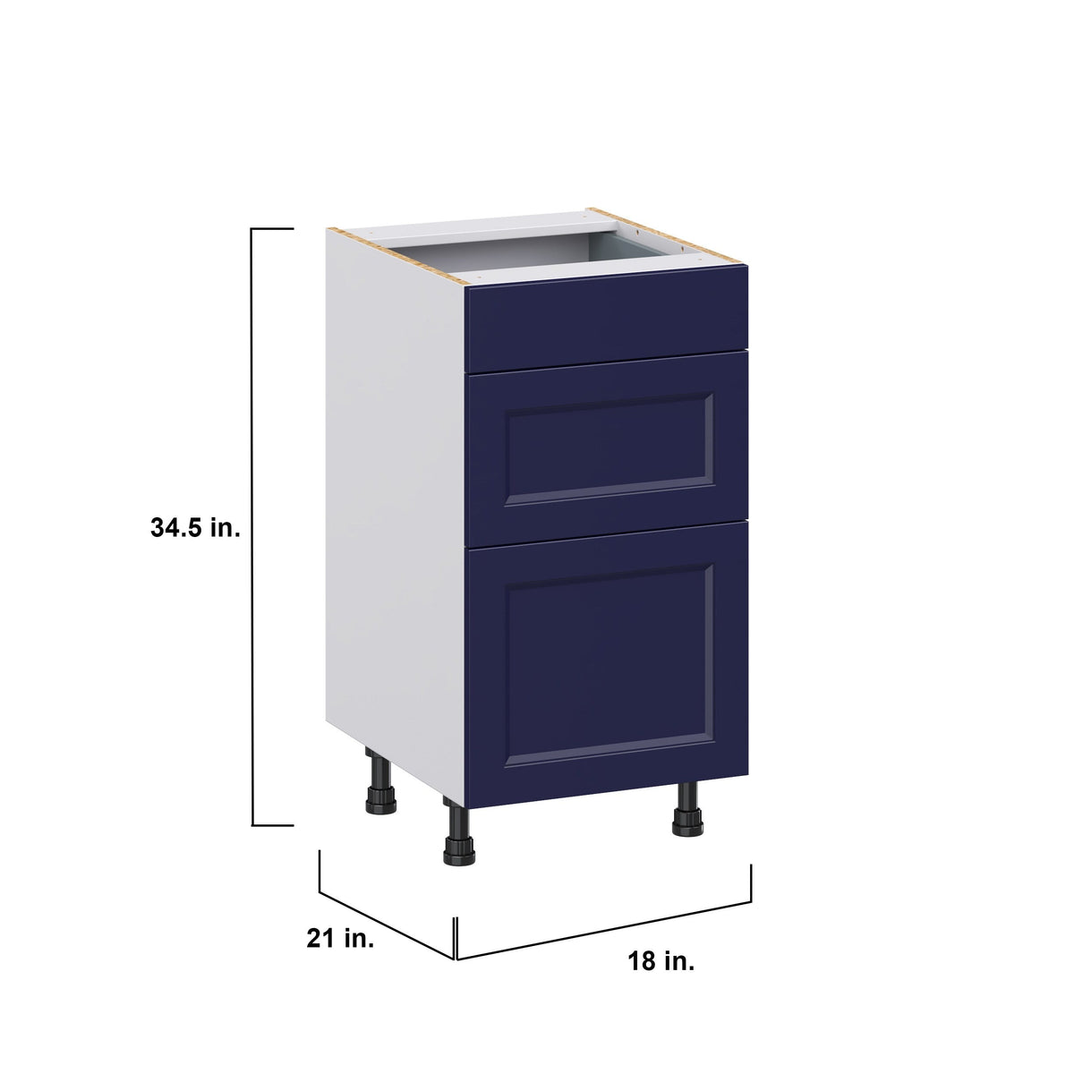 Hugo&Borg Lorette 18-in W x 34.5-in H x 21-in D Navy Blue 3-Drawer Base Fully Assembled Cabinet (Recessed Panel Style)