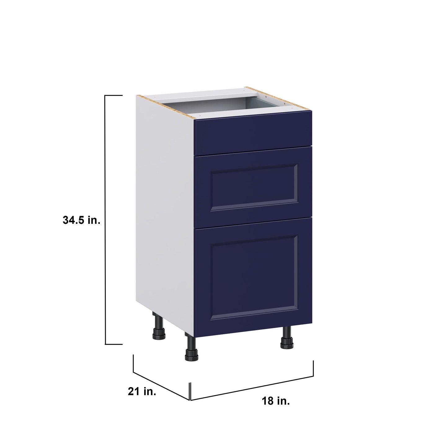 Hugo&Borg Lorette 18-in W x 34.5-in H x 21-in D Navy Blue 3-Drawer Base Fully Assembled Cabinet (Recessed Panel Style)