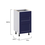 Hugo&Borg Lorette 18-in W x 34.5-in H x 21-in D Navy Blue 3-Drawer Base Fully Assembled Cabinet (Recessed Panel Style)