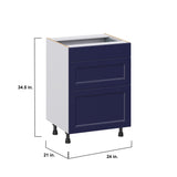 Hugo&Borg Lorette 24-in W x 34.5-in H x 21-in D Navy Blue 3-Drawer Base Fully Assembled Cabinet (Recessed Panel Style)