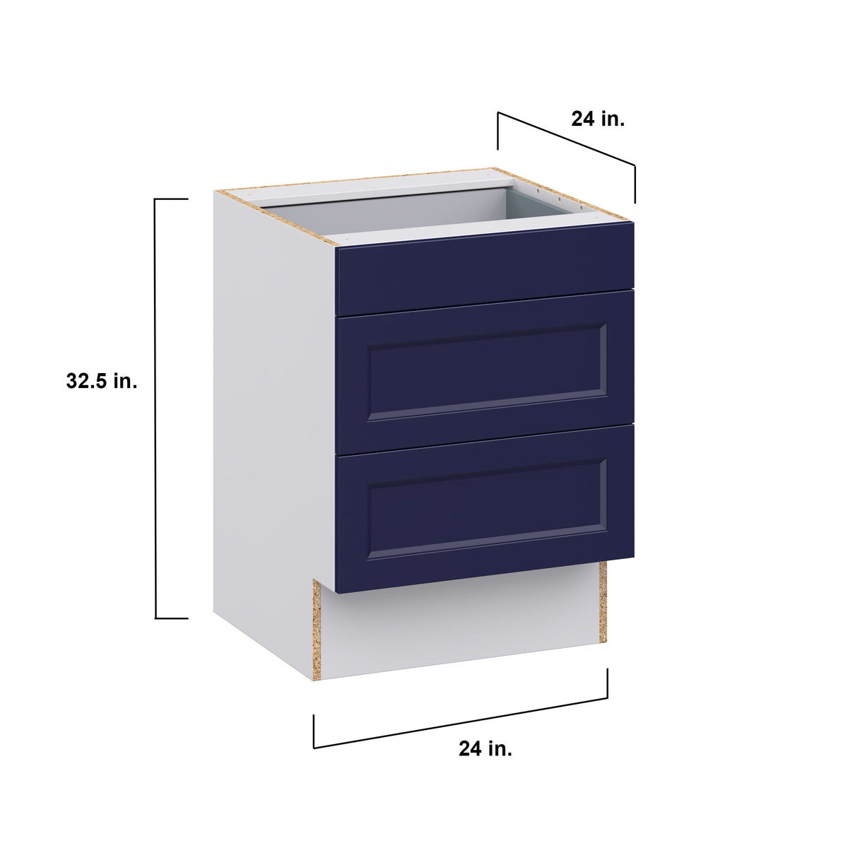 Hugo&Borg Lorette 24-in W x 32.5-in H x 24-in D Navy Blue 3-Drawer Base Fully Assembled Cabinet (Recessed Panel Style)