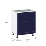 Hugo&Borg Lorette 27-in W x 34.5-in H x 24-in D Navy Blue 3-Drawer Base Fully Assembled Cabinet (Recessed Panel Style)