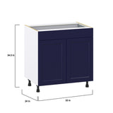 Hugo&Borg Lorette 33-in W x 34.5-in H x 24-in D Navy Blue 1-Drawer Base Fully Assembled Cabinet (Recessed Panel Shaker Style)