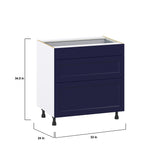 Hugo&Borg Lorette 33-in W x 34.5-in H x 24-in D Navy Blue 3-Drawer Base Fully Assembled Cabinet (Recessed Panel Style)