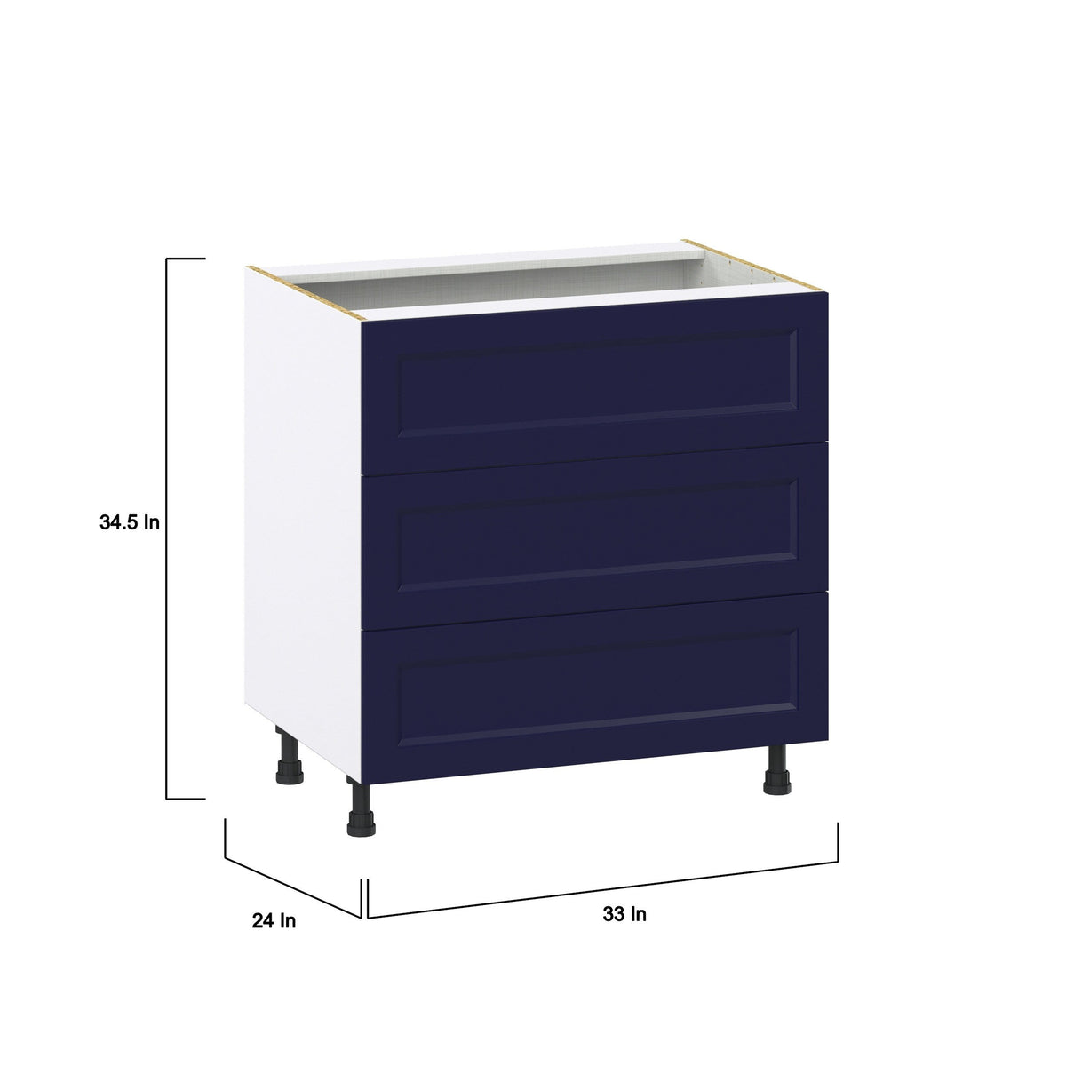 Hugo&Borg Lorette 33-in W x 34.5-in H x 24-in D Navy Blue 3-Drawer Base Fully Assembled Cabinet (Recessed Panel Style)