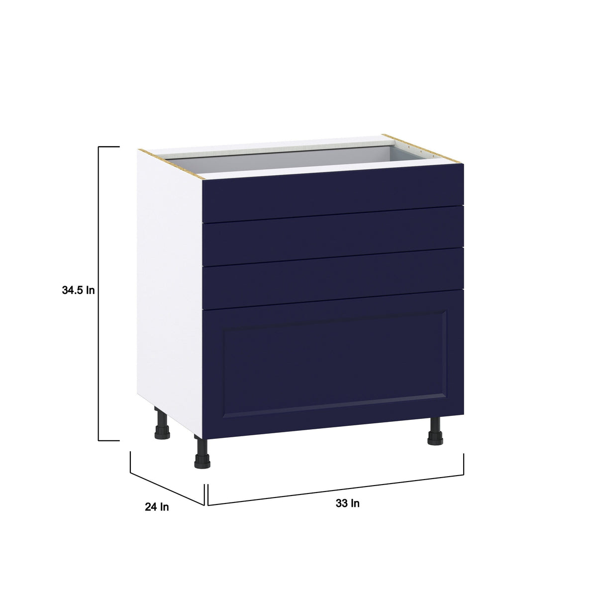 Hugo&Borg Lorette 33-in W x 34.5-in H x 24-in D Navy Blue 4-Drawer Base Fully Assembled Cabinet (Recessed Panel Style)