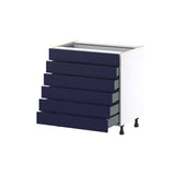 Hugo&Borg Lorette 33-in W x 34.5-in H x 24-in D Navy Blue 6-Drawer Base Fully Assembled Cabinet (Recessed Panel Style)